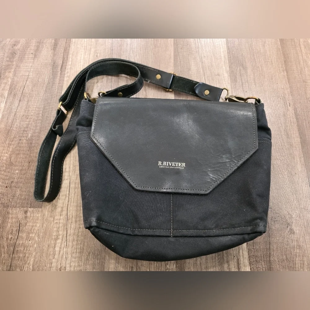 R.Riveter Usa Handmade Leather Canvas Messnger Bag Crossbody Black Designer